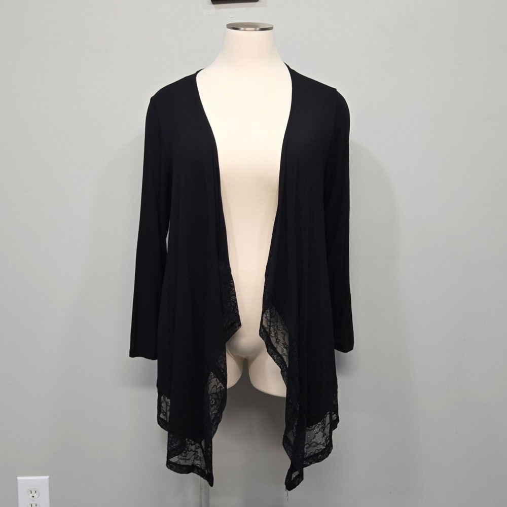 Torrid Super Soft Cardigan Plus Size 1X Black Lace Trim Open Front Whimsigoth